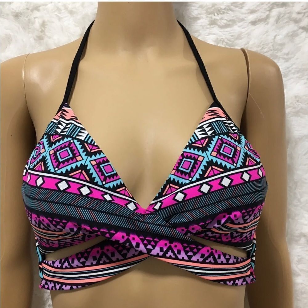 Xhilaration Bikini Top Only spaghetti Strap Boho, Bohemian Tropical XS